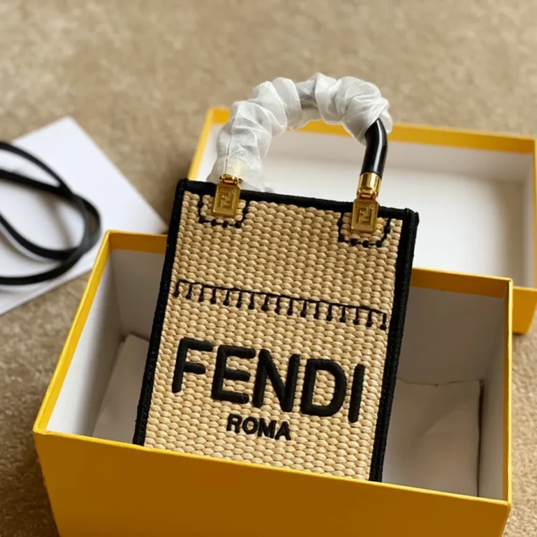 FENDI Mini Sunshine Shopper Tote Bag 13*6.5*18CM Natural Straw