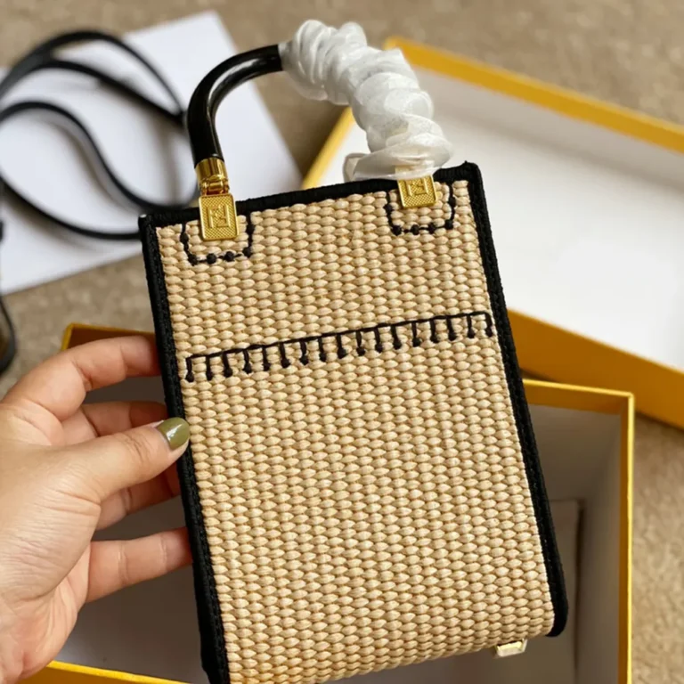 FENDI Mini Sunshine Shopper Tote Bag 13*6.5*18CM Natural Straw - Image 6