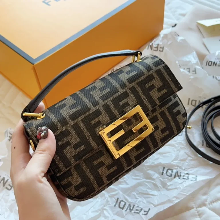 FENDI Baguette Mini Brown FF Jacquard Fabric Bag 20*13CM - Image 6