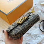 FENDI Baguette Mini Brown FF Jacquard Fabric Bag 20*13CM