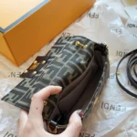 FENDI Baguette Mini Brown FF Jacquard Fabric Bag 20*13CM