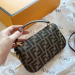 FENDI Baguette Mini Brown FF Jacquard Fabric Bag 20*13CM