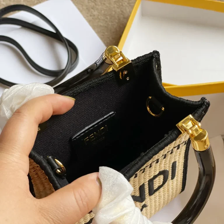 FENDI Mini Sunshine Shopper Tote Bag 13*6.5*18CM Natural Straw - Image 8